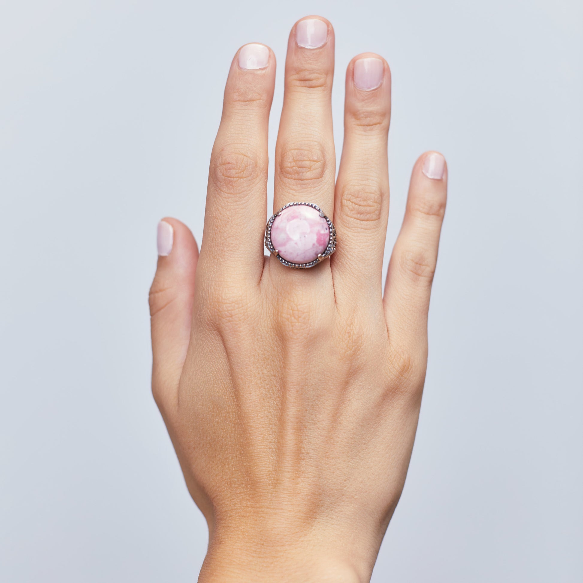 MATTE ROSE QUARTZ RING IN BURNT SILVER