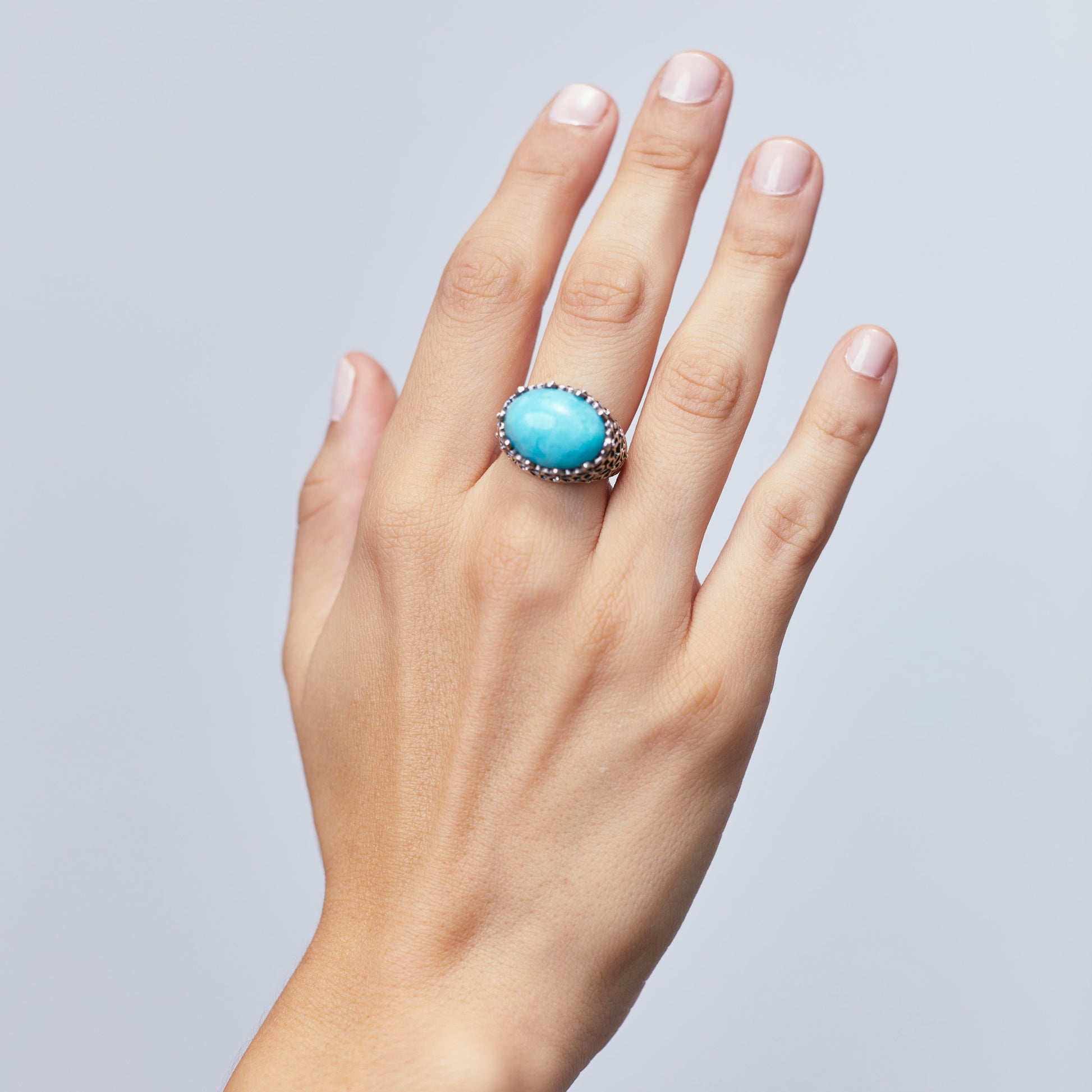 WOVEN TURQUOISE QUARTZ RING IN BURNT SILVER