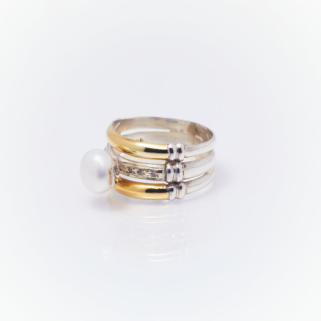 Anillo De Tres Aros Con Perla 3 - ANDREA