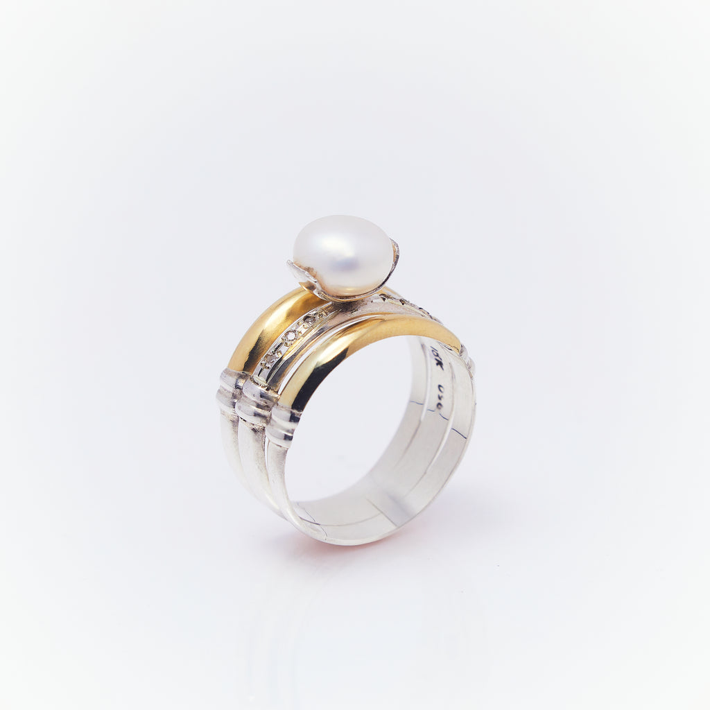 Anillo De Tres Aros Con Perla - ANDREA