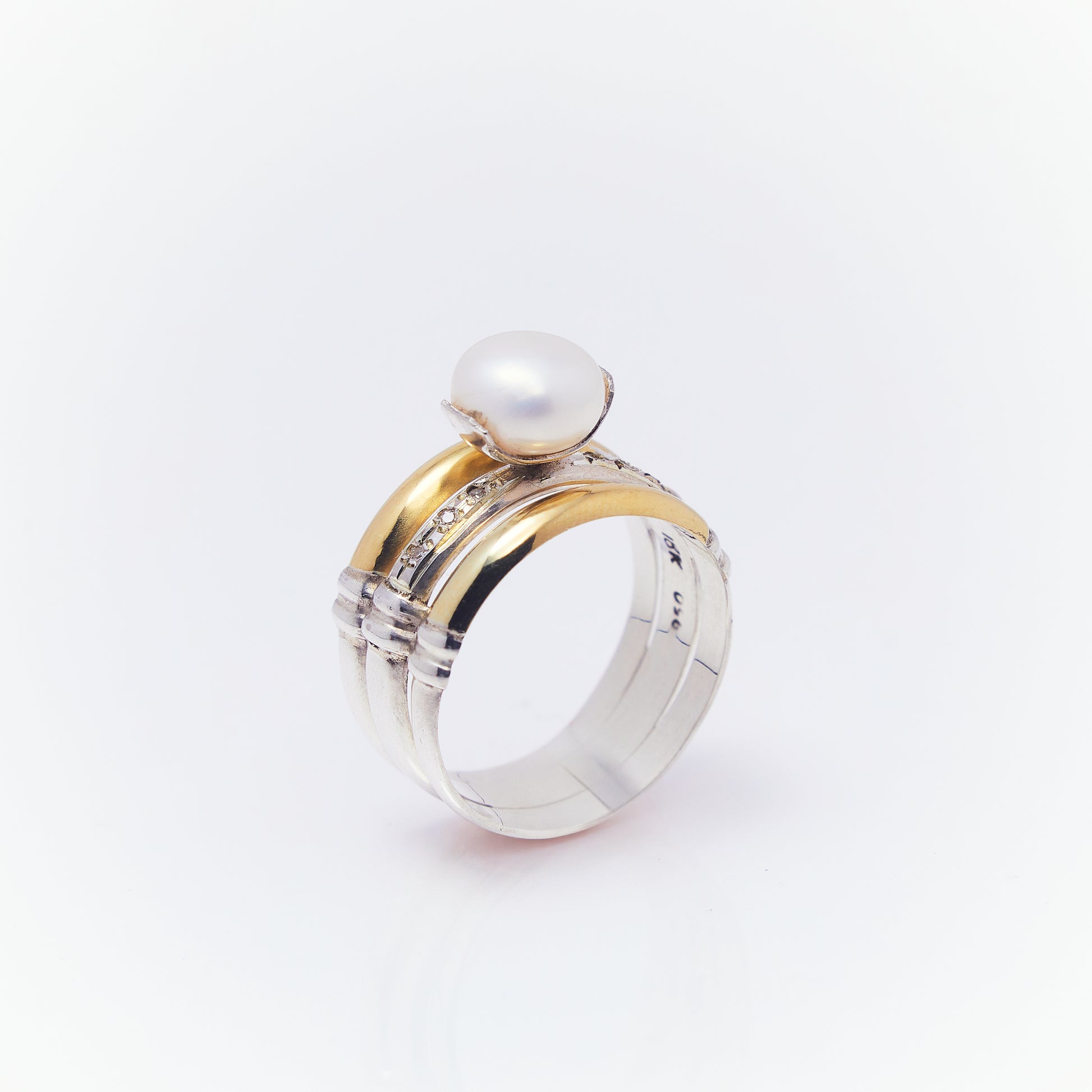 Anillo De Tres Aros Con Perla - ANDREA