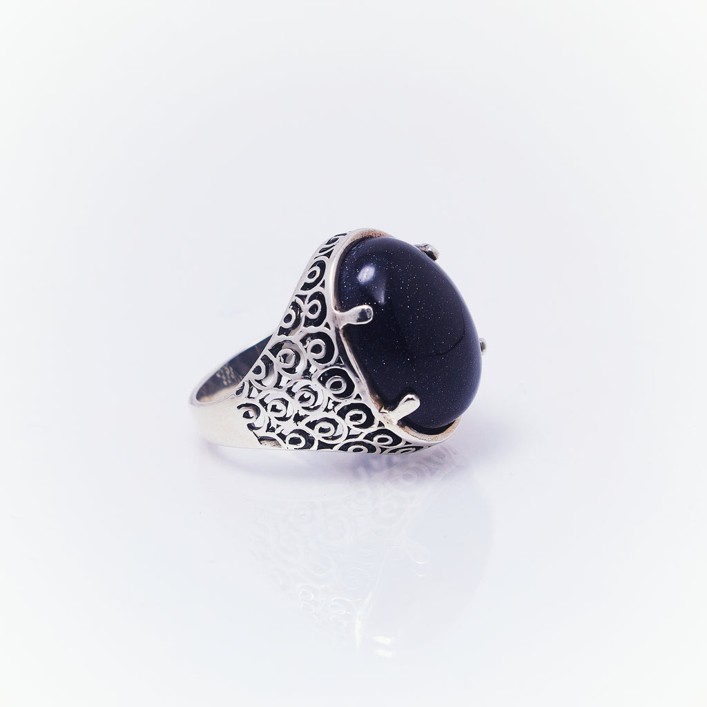 Anillo Tejido Cuarzo Onix En Plata Quemada - ANDREA