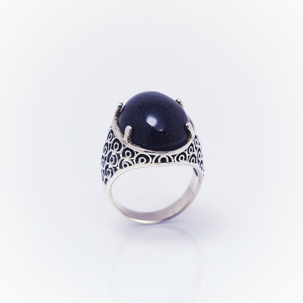 Anillo Tejido Cuarzo Onix En Plata Quemada 2 - ANDREA