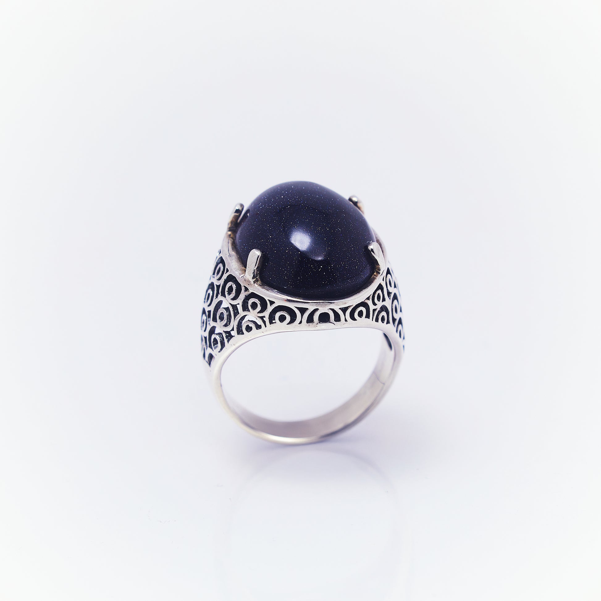 Anillo Tejido Cuarzo Onix En Plata Quemada 2 - ANDREA