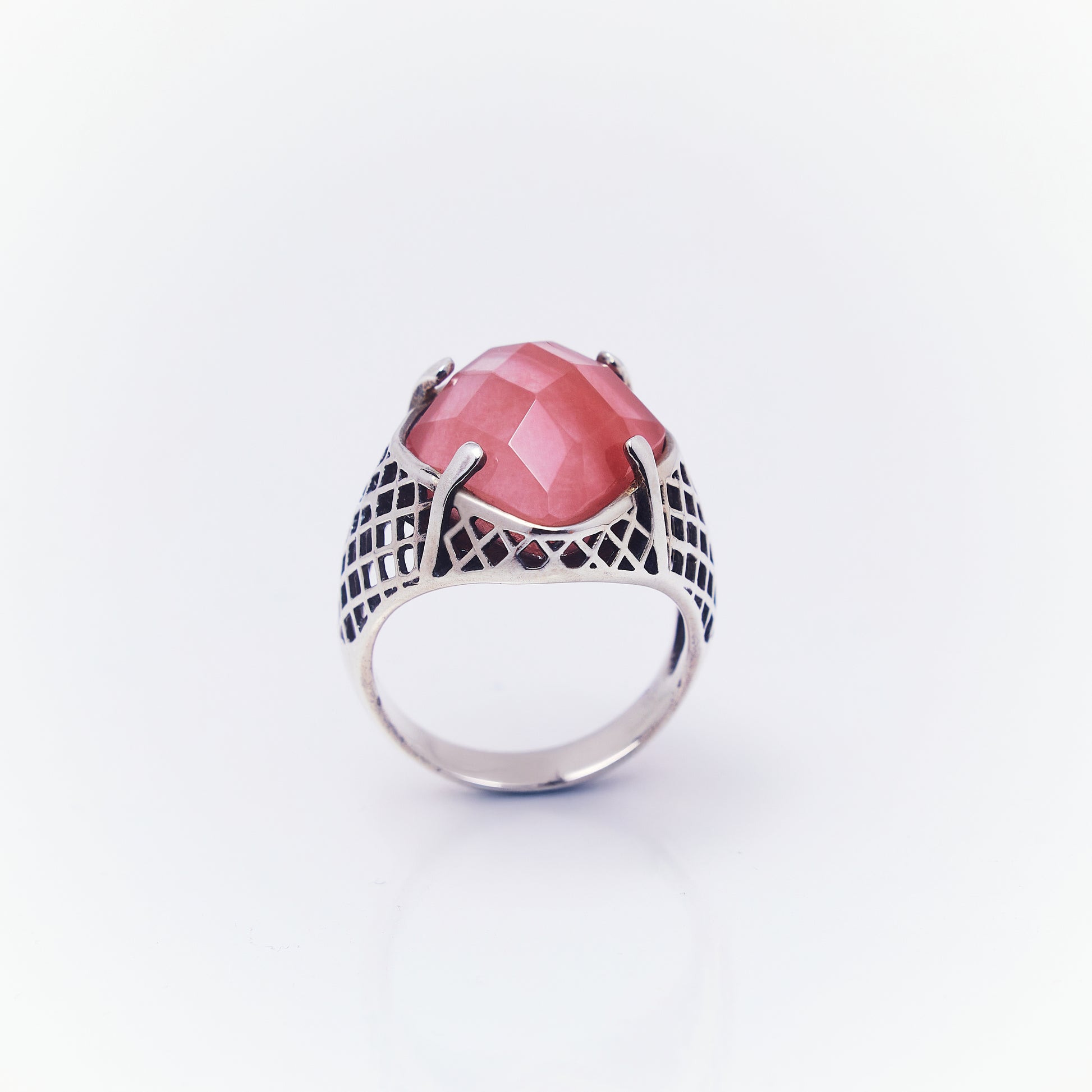 Anillo Tejido Cuarzo Rosado En Plata Quemada 3 - ANDREA