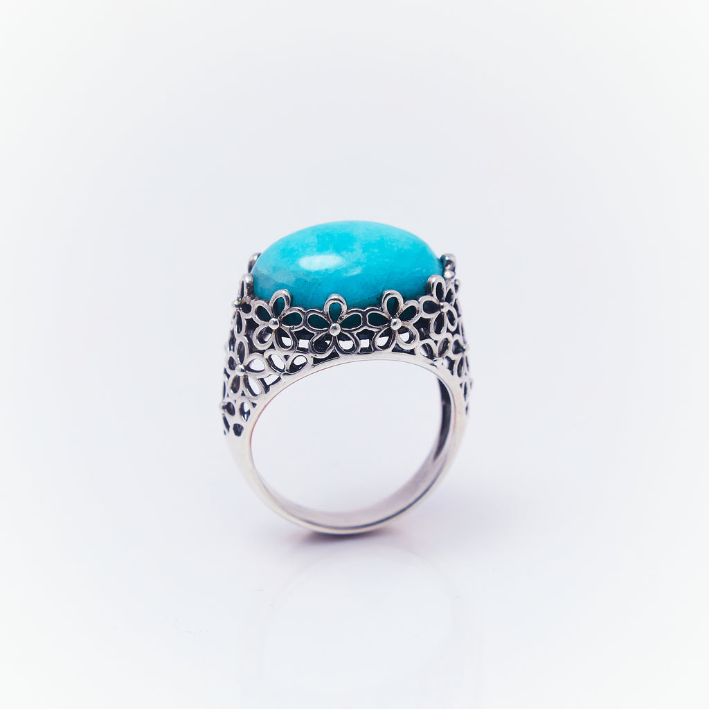 Anillo Tejido Cuarzo Turquesa En Plata Quemada - ANDREA