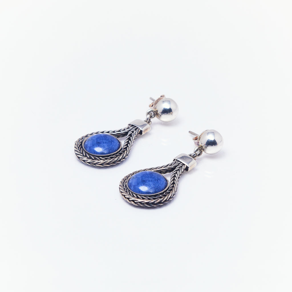 Aretes Gota Con Piedra Lapislázuli en Plata Quemada - ANDREA