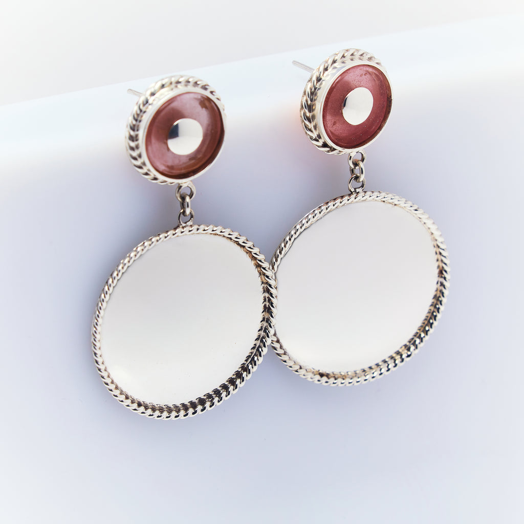 Aretes Platillo Con Cuarzo Rose - ANDREA