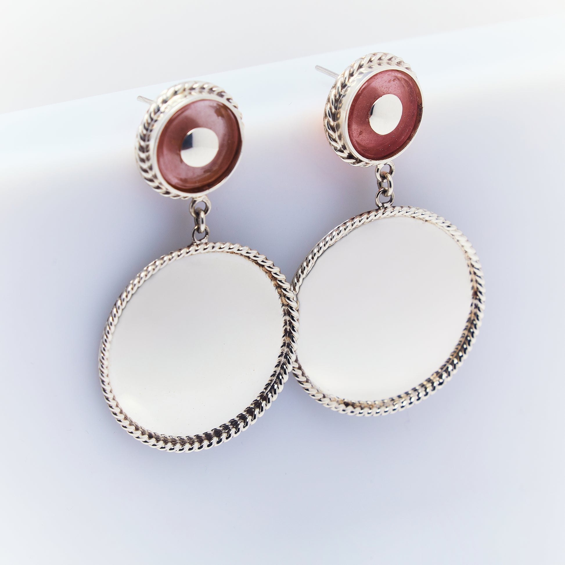 Aretes Platillo Con Cuarzo Rose - ANDREA