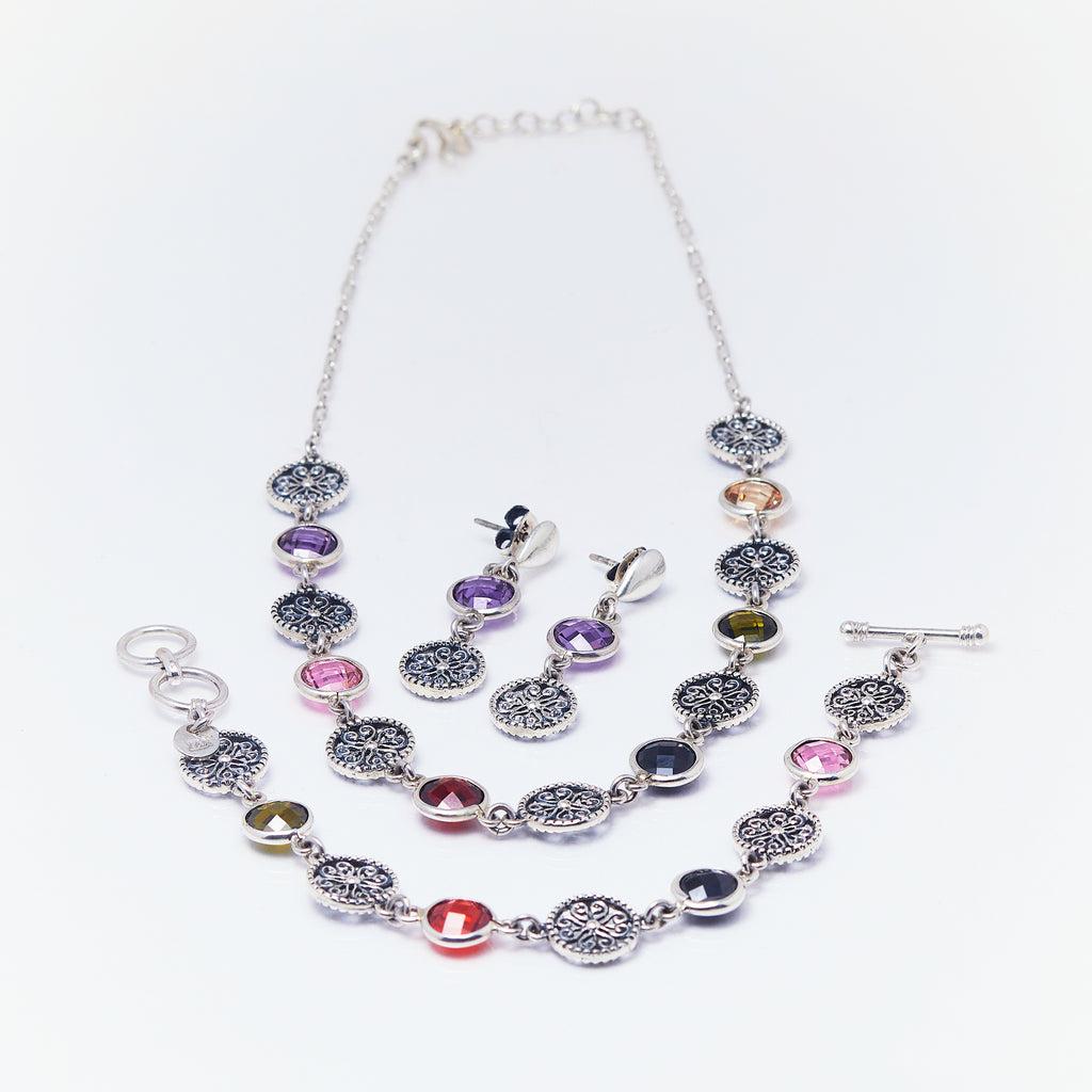 Conjunto Aretes Largos Circonias Amatista - ANDREA