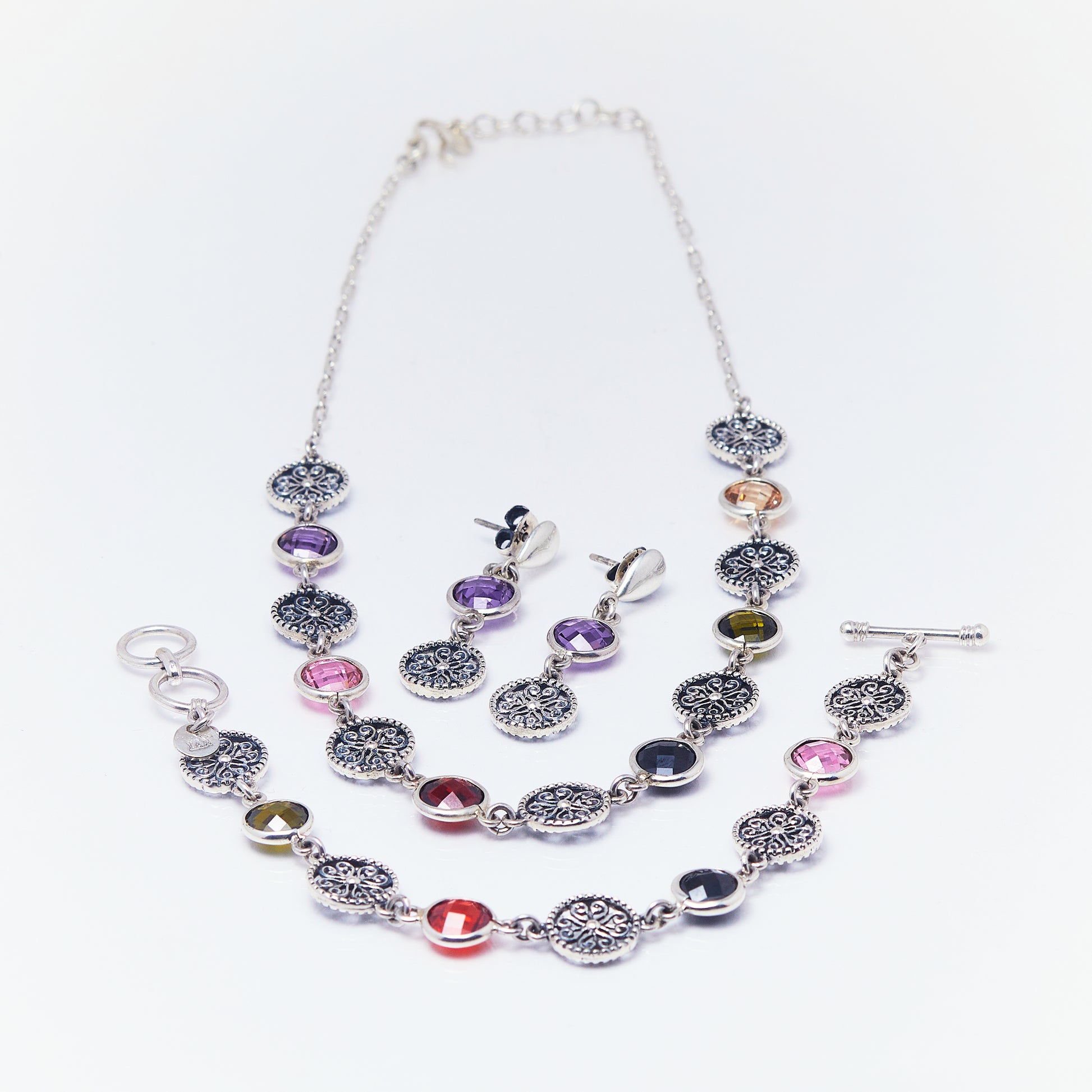 Conjunto Aretes Largos Circonias Amatista - ANDREA
