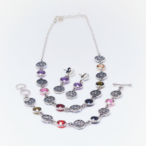 Conjunto Aretes Largos Circonias Amatista - ANDREA