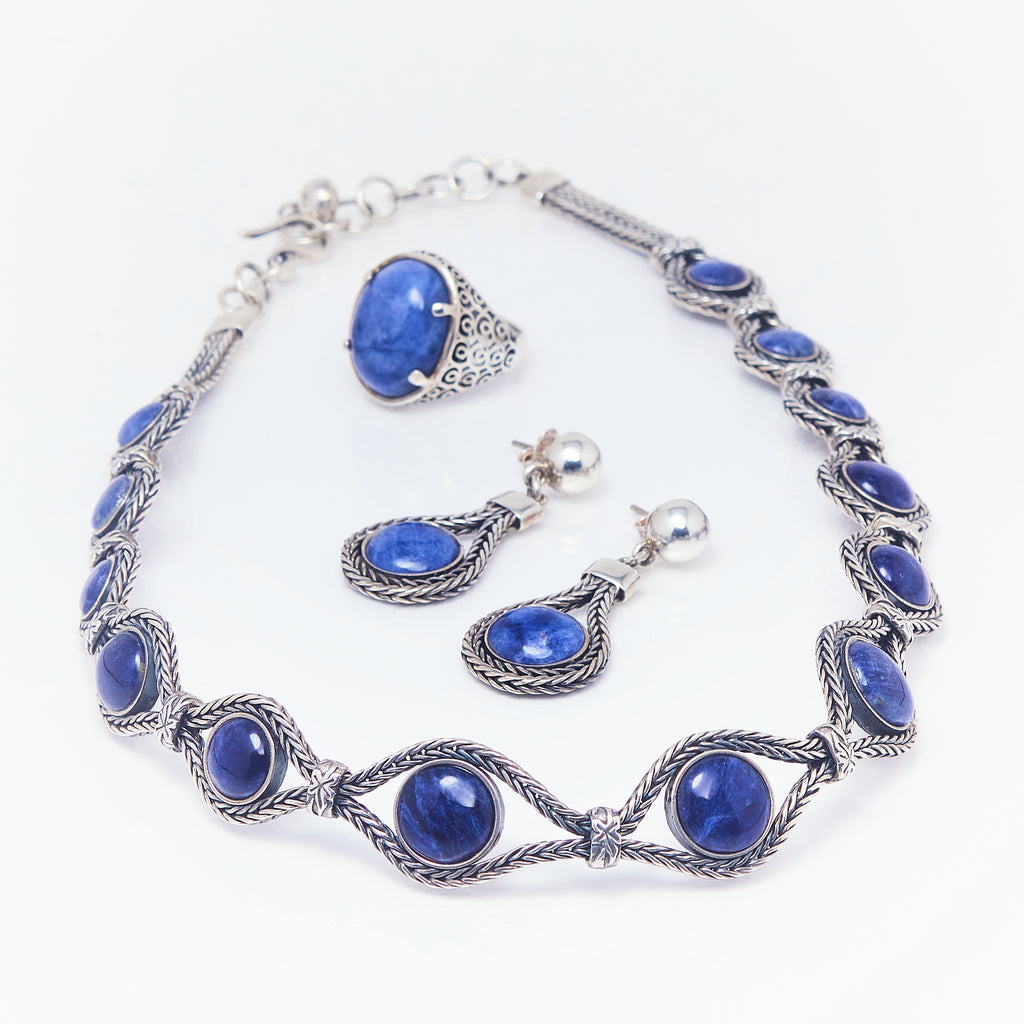 Conjunto Piedra Lapislázuli en Plata Quemada - ANDREA